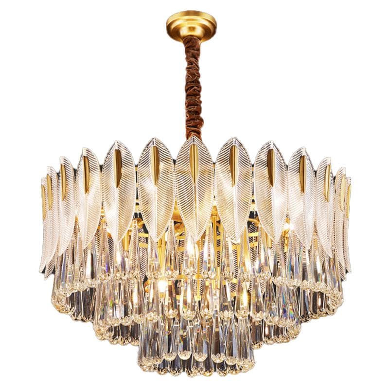 Postmodern luxury and full copper chandelier Three-tiered flake raindrop crystal