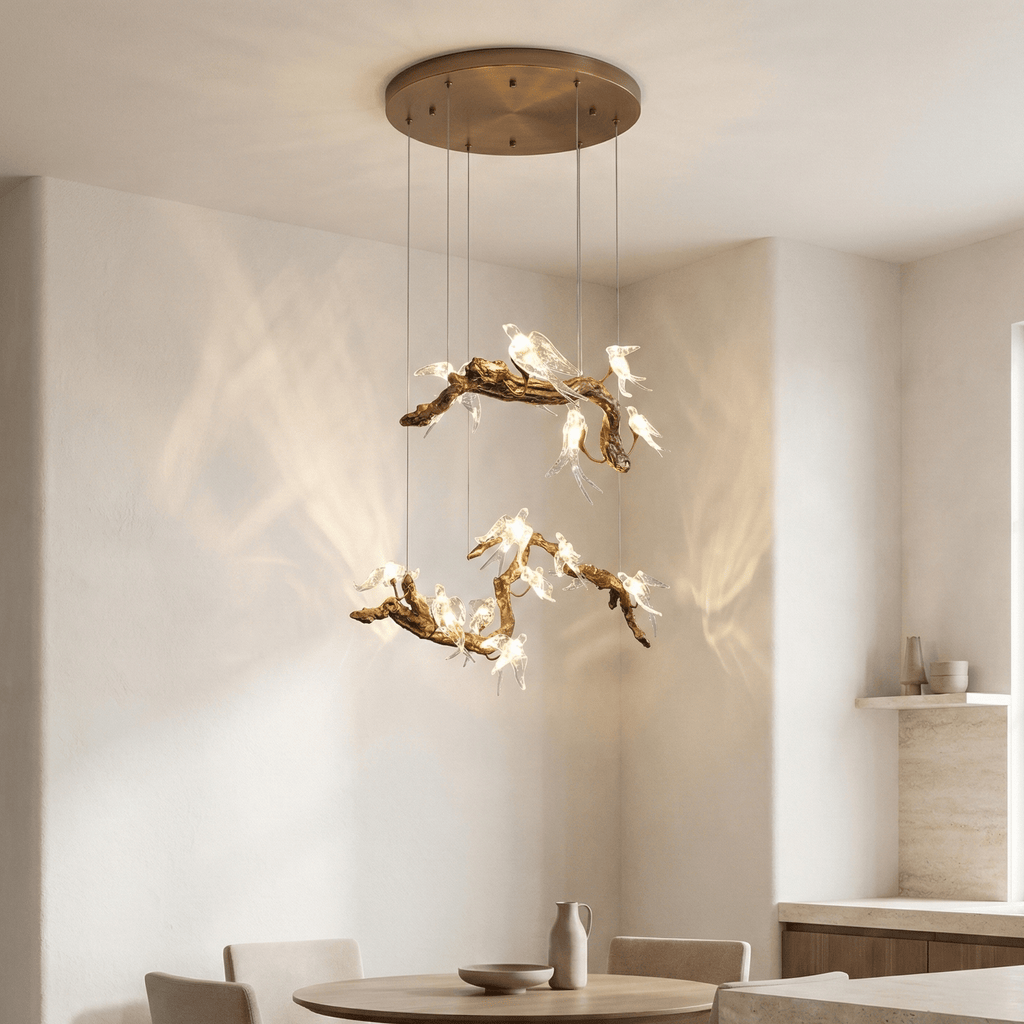 Bird Song Branching Linear Teardrop Chandelier