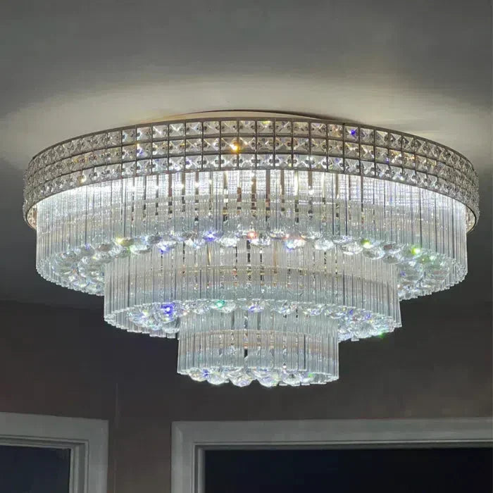Riviko Grand Lumina Three-Tier Round Flush Mount Chandelier - Background Shot