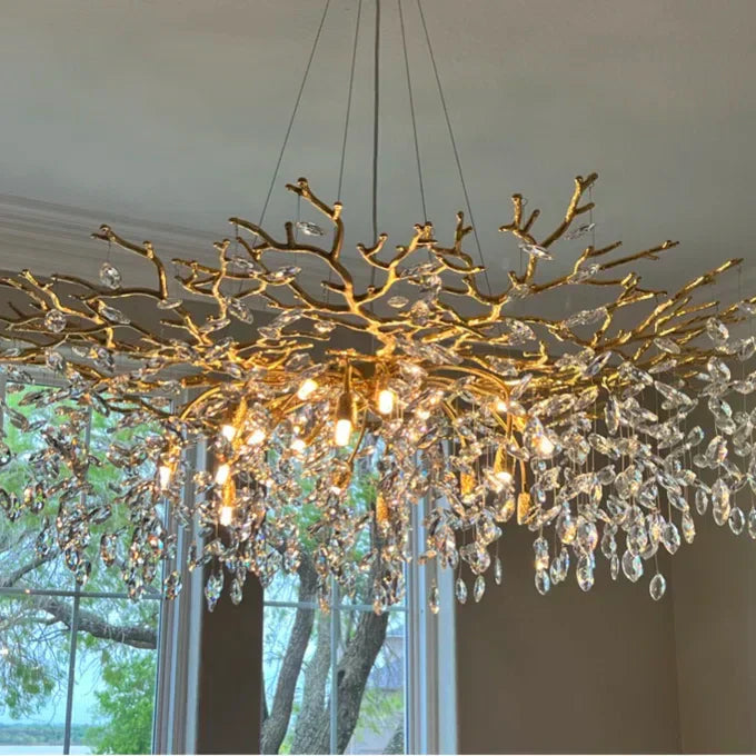 French Branch Elegant Crystal Leaves Chandelier - Riviko