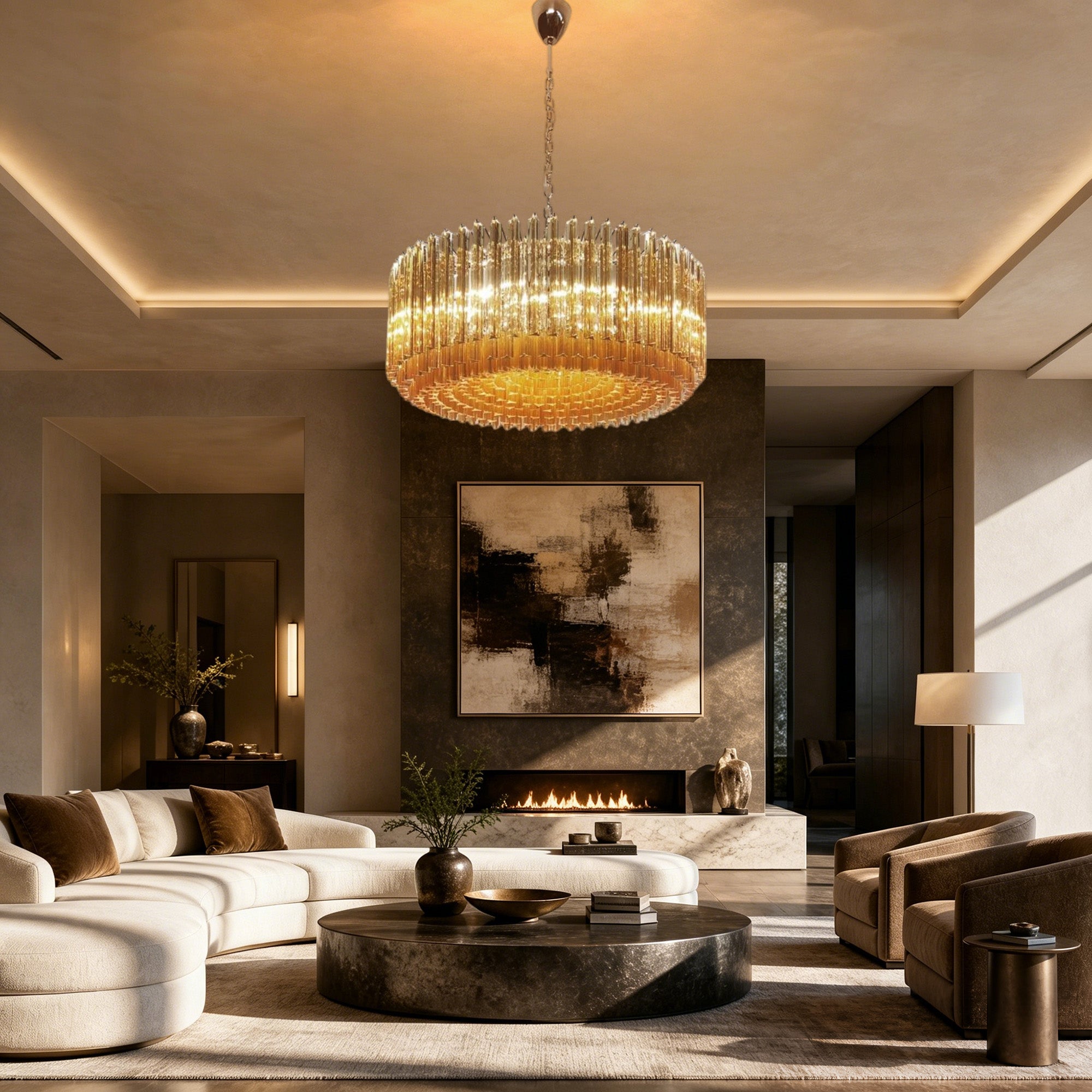Murelli Glass Chandelier – Triedri – 391 prisms – Amber