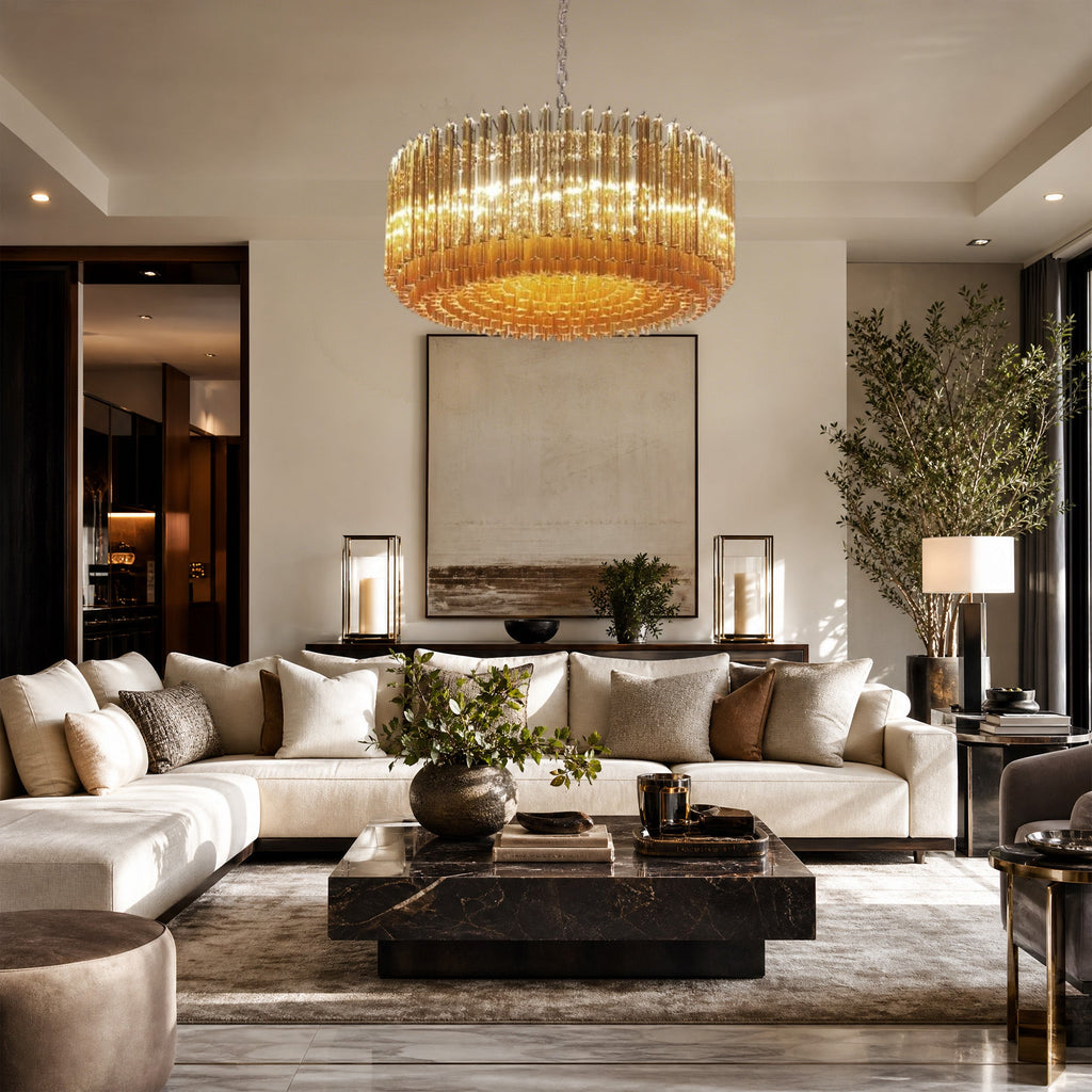 Murelli Glass Chandelier – Triedri – 391 prisms – Amber