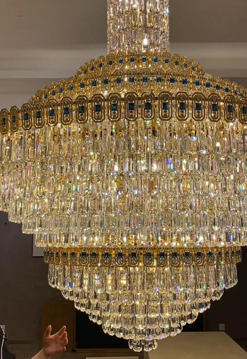 Luxury Extra Large Conical Funnel Crystal Chandelier with Sapphire for High-celling