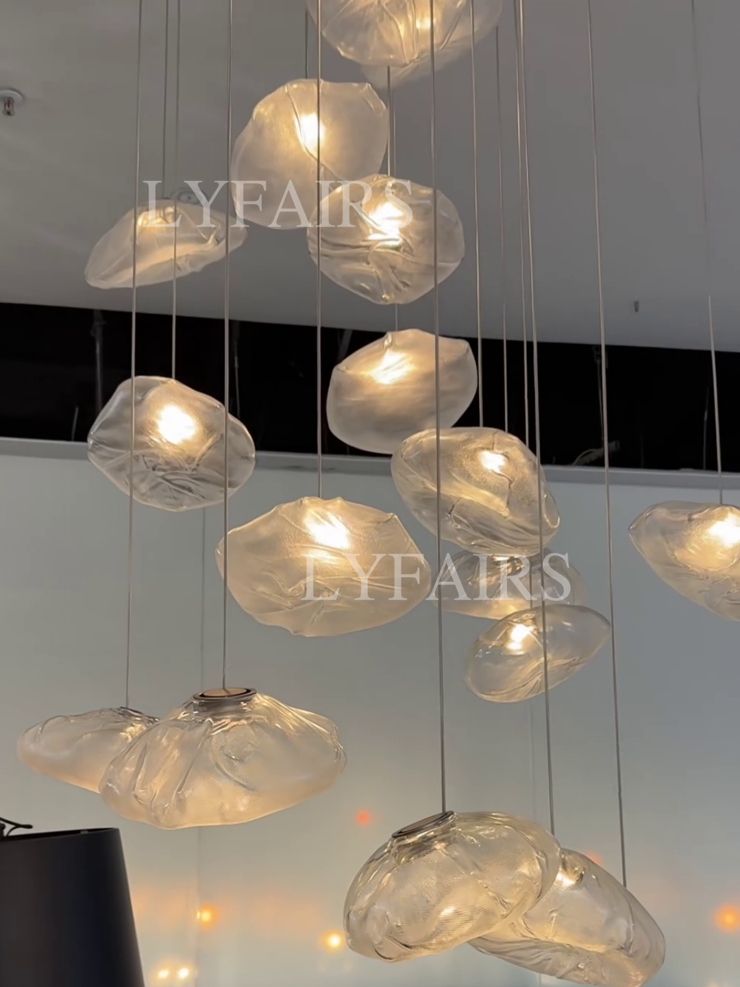 Extra Large Nordic Minimalist Glass Cloud Decorative Chandelier for Stairs/Living Room/High-ceiling Room
