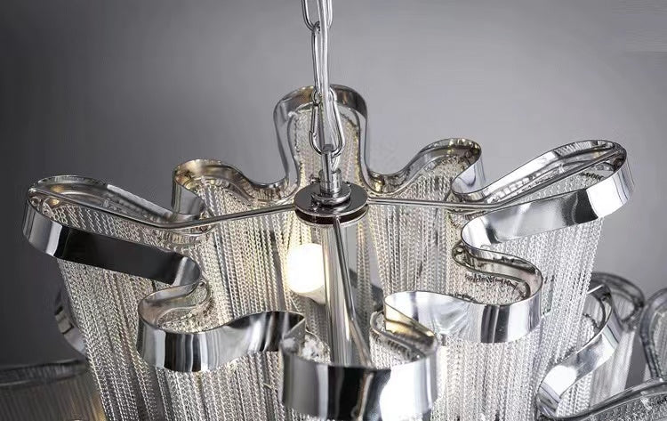 Riviko Grand Cascade Extra Large Stainless Steel Long Tassel Chandelier - Background Shot