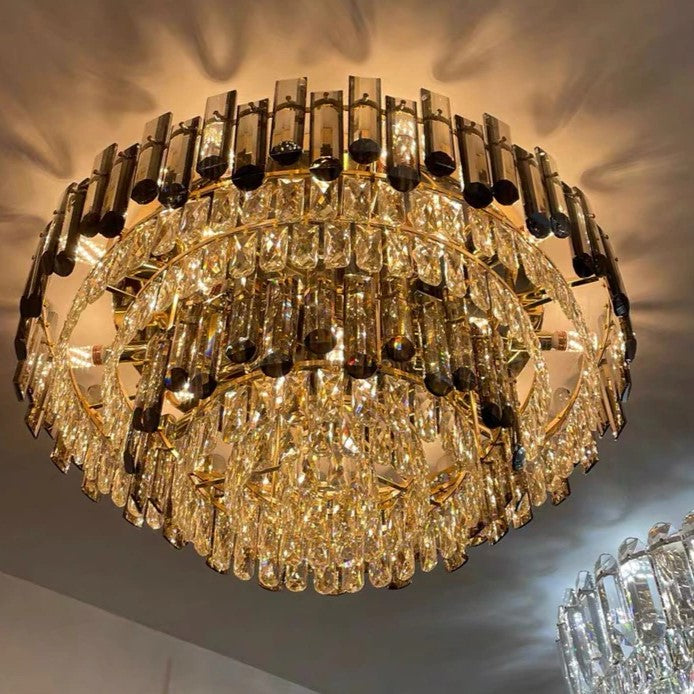 Riviko Radiant Smoke Crystal Flush Mount Chandelier - Background Shot