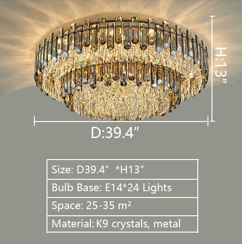 Riviko Radiant Smoke Crystal Flush Mount Chandelier - Background Shot