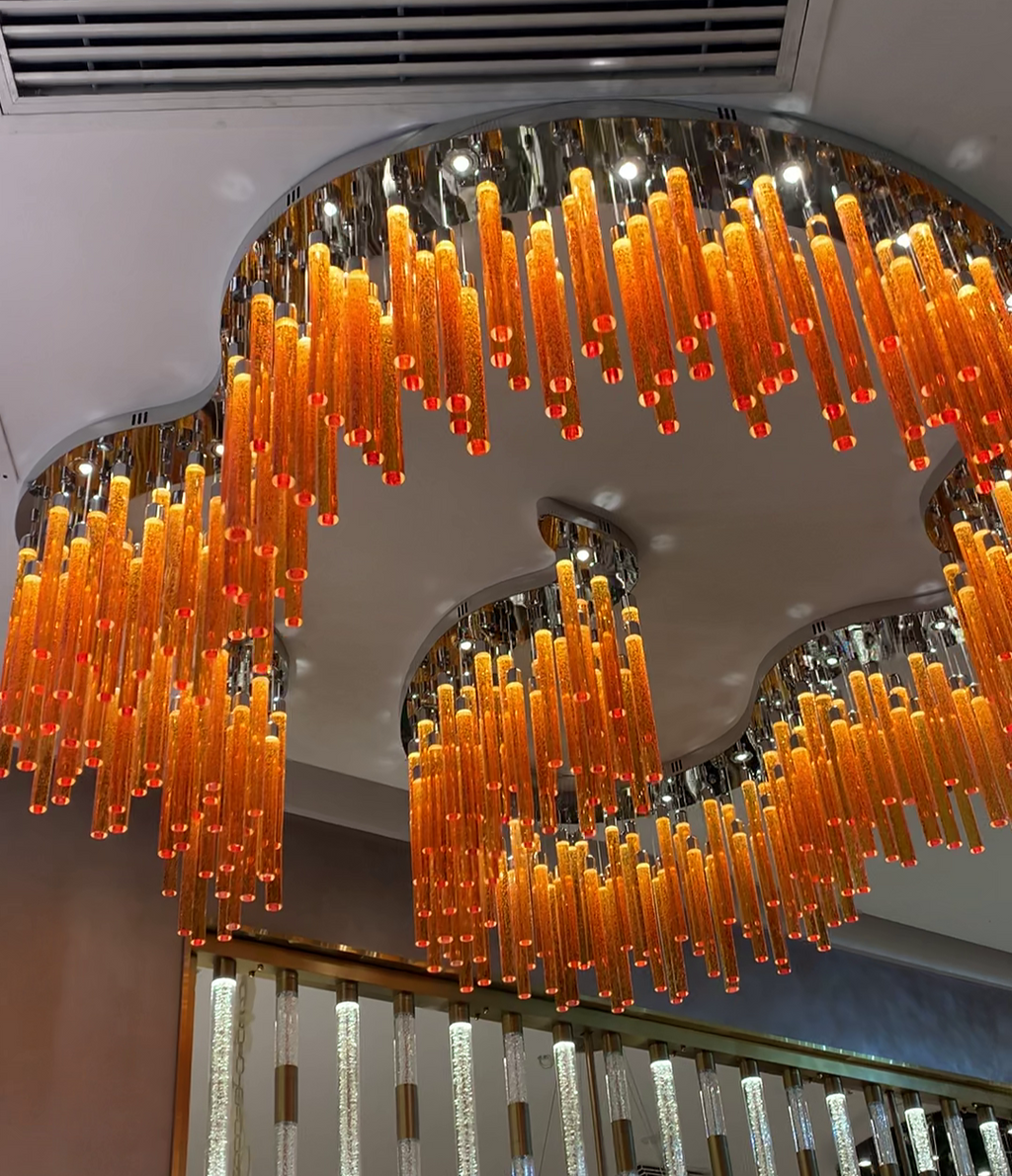 Creative Irregular Floating Orange Crystal Cylinder Chandelier for Living Room/Hotel/Restaurant